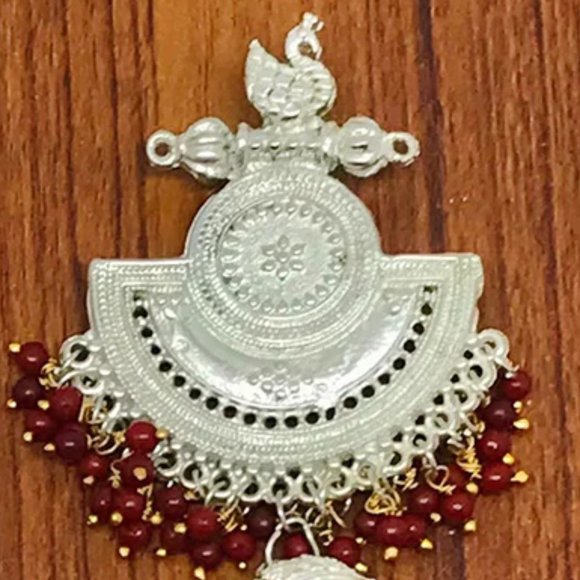 Massive Dangle Earrings, Oxidized Silver Indian Earrings, Handmade Silver Tone - Picture 3 of 6